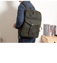 Army Green Canvas Mens Large 14'' Laptop Backpack College Backpack Hiking Backpack for Men - imessengerbags