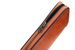 Around Zip Brown Leather Biker Wallet Mens Minimalist Zipper Clutch Wallet for Men