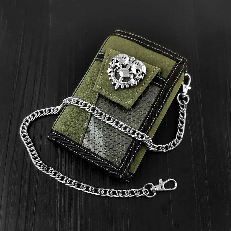 BADASS ARMY GREEN Canvas MENS TRIFOLD SMALL BIKER WALLETS CHAIN WALLET –  imessengerbags