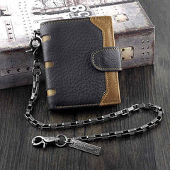 BADASS BLACK Coffee LEATHER MENS TRIFOLD SMALL BIKER WALLET Coffee CHAIN WALLET WALLET WITH CHAIN FOR MEN