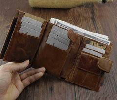 BADASS BROWN LEATHER MENS TRIFOLD SMALL BIKER WALLET BLACK CHAIN WALLET WALLET WITH CHAIN FOR MEN - imessengerbags