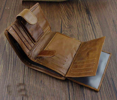 BADASS BROWN LEATHER MENS TRIFOLD SMALL BIKER WALLET BLACK CHAIN WALLET WALLET WITH CHAIN FOR MEN - imessengerbags