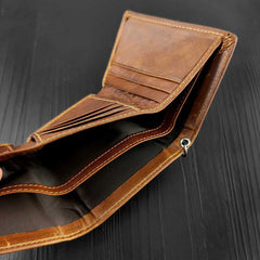 Cool  LEATHER MENS TRIFOLD SMALL BIKER WALLETS BROWN CHAIN WALLET WALLET WITH CHAINS FOR MEN