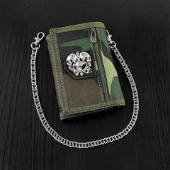 BADASS CAMOUFLAGE Canvas MENS TRIFOLD SMALL BIKER WALLETS CHAIN WALLET WALLET WITH CHAINS FOR MEN - imessengerbags