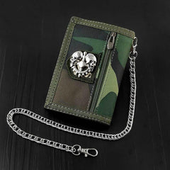 BADASS CAMOUFLAGE Canvas MENS TRIFOLD SMALL BIKER WALLETS CHAIN WALLET WALLET WITH CHAINS FOR MEN - imessengerbags