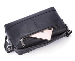 Black LEATHER MENS Small Postman Bag SIDE BAG COURIER BAG Black MESSENGER BAG FOR MEN - imessengerbags