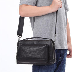 Black LEATHER MENS Small Postman Bag SIDE BAG COURIER BAG Black MESSENGER BAG FOR MEN - imessengerbags