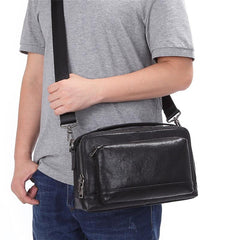 Black LEATHER MENS Small Postman Bag SIDE BAG COURIER BAG Black MESSENGER BAG FOR MEN - imessengerbags
