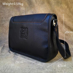 Black LEATHER MENS 10-inch Small Postman Bag SHOULDER BAG SIDE BAG COURIER BAG IPAD MESSENGER BAG FOR MEN