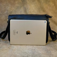 Black LEATHER MENS 10-inch Small Postman Bag SHOULDER BAG SIDE BAG COURIER BAG IPAD MESSENGER BAG FOR MEN - imessengerbags