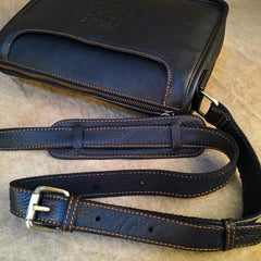 Black LEATHER MENS 10-inch Small Postman Bag SHOULDER BAG SIDE BAG COURIER BAG IPAD MESSENGER BAG FOR MEN - imessengerbags
