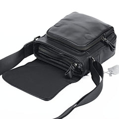 BADASS Black LEATHER MENS Small VERTICAL SHOULDER BAG SIDE BAG COURIER BAG MESSENGER BAG FOR MEN - imessengerbags