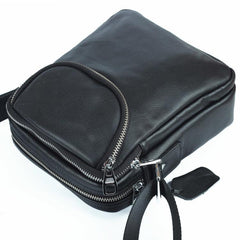 Black LEATHER MENS 8-inch Phone Small Vertical Side Bag Black COURIER BAG MESSENGER BAG FOR MEN - imessengerbags