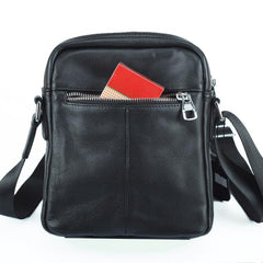Black LEATHER MENS 8-inch Phone Small Vertical Side Bag Black COURIER BAG MESSENGER BAG FOR MEN - imessengerbags