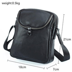 Black LEATHER MENS 8-inch Phone Small Vertical Side Bag Black COURIER BAG MESSENGER BAG FOR MEN