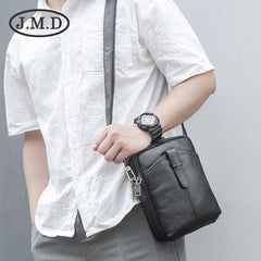 BADASS Black LEATHER MEN'S Small Side bag Vertical Phone Bag MESSENGER BAG Shoulder Bag FOR MEN - imessengerbags