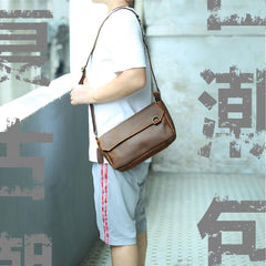 BADASS Brown LEATHER MENS SMall Postman BAG SIDE BAG COURIER BAG MESSENGER BAG FOR MEN