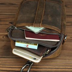 BADASS Brown LEATHER MEN Belt Pouch Belt Bag Waist BAG MIni Side Bag FOR MEN - imessengerbags