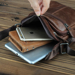 BROWN LEATHER MEN'S Small Side bag Vertical Courier Bag MESSENGER BAG FOR MEN - imessengerbags