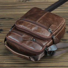 BROWN LEATHER MEN'S Small Side bag Vertical Courier Bag MESSENGER BAG FOR MEN