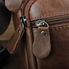 BROWN LEATHER MEN'S Small Side bag Vertical Courier Bag MESSENGER BAG FOR MEN