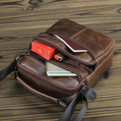BROWN LEATHER MEN'S Small Side bag Vertical Courier Bag MESSENGER BAG FOR MEN - imessengerbags