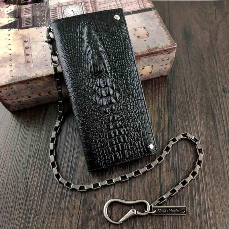 Badass Black Leather Men's Crocodile Pattern Long Biker Chain Wallet L –  imessengerbags