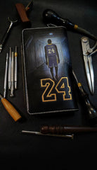 Badass Leather Men's Kobe Bryant Long Wallet Handmade Tooled Zipper Long Wallets For Men