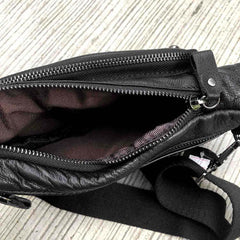 Badass Black Leather Men's Sling Bag Punk Chest Bag Rivet One shoulder Backpack Phone Bag For Men - imessengerbags