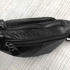 Badass Black Leather Men's Sling Bag Punk Chest Bag Rivet One shoulder Backpack Phone Bag For Men - imessengerbags