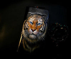 Badass Black Leather Men's Tiger Long Biker Wallet Handmade Tooled Zipper Long Wallet For Men