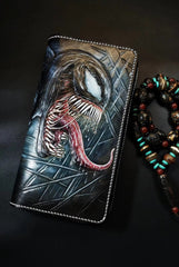 Badass Black Leather Men's Venom Long Biker Wallet Handmade Tooled Zipper Long Wallets For Men