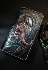 Badass Black Leather Men's Venom Long Biker Wallet Handmade Tooled Zipper Long Wallets For Men