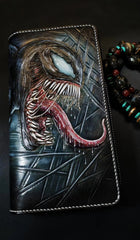 Badass Black Leather Men's Venom Long Biker Wallet Handmade Tooled Zipper Long Wallets For Men