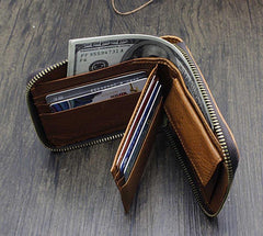 Badass Brown Leather Men's Bifold Small Biker Wallet Chain Wallet Wallet with chain For Men - imessengerbags