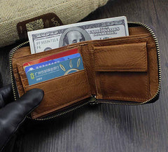 Badass Brown Leather Men's Bifold Small Biker Wallet Chain Wallet Wallet with chain For Men - imessengerbags