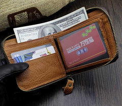 Badass Brown Leather Men's Bifold Small Biker Wallet Chain Wallet Wallet with chain For Men - imessengerbags