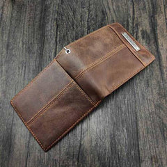 Badass Brown Leather Men's Bifold Small Biker Wallets Chain Wallet Brown Wallet with chain For Men - imessengerbags