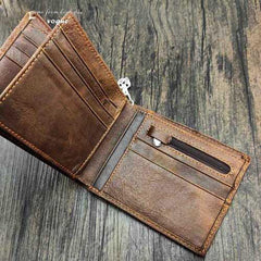 Badass Brown Leather Men's Bifold Small Biker Wallets Chain Wallet Brown Wallet with chain For Men - imessengerbags