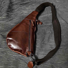 Badass Brown Leather Men's Sling Bags Chest Bag Brown One shoulder Backpack Sling Bag For Men - imessengerbags