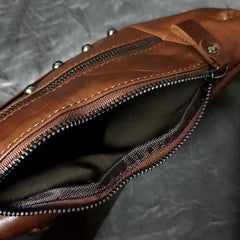 Badass Brown Leather Men's Sling Bags Chest Bag Brown One shoulder Backpack Sling Bag For Men - imessengerbags