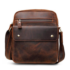 Vintage Brown Leather Messenger Bag Men's Vertical Side Bag Small Vertical Courier Bag For Men