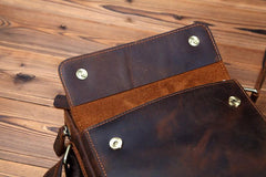 Vintage Brown Leather Messenger Bag Men's Vertical Side Bag Small Vertical Courier Bag For Men