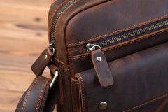 Vintage Brown Leather Messenger Bag Men's Vertical Side Bag Small Vertical Courier Bag For Men