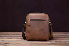 Vintage Brown Leather Messenger Bag Men's Vertical Side Bag Small Vertical Courier Bag For Men