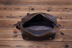 Vintage Brown Leather Messenger Bag Men's Vertical Side Bag Small Vertical Courier Bag For Men