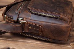 Small Brown Leather Messenger Bag Men's Vertical Side Bag Mini Vertical HandBag Courier Bag For Men - imessengerbags