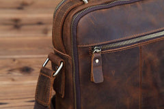 Small Brown Leather Messenger Bag Men's Vertical Side Bag Mini Vertical HandBag Courier Bag For Men