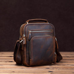 Small Brown Leather Messenger Bag Men's Vertical Side Bag Mini Vertical HandBag Courier Bag For Men