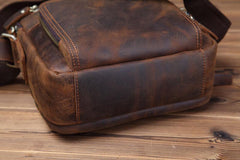 Small Brown Leather Messenger Bag Men's Vertical Side Bag Mini Vertical HandBag Courier Bag For Men